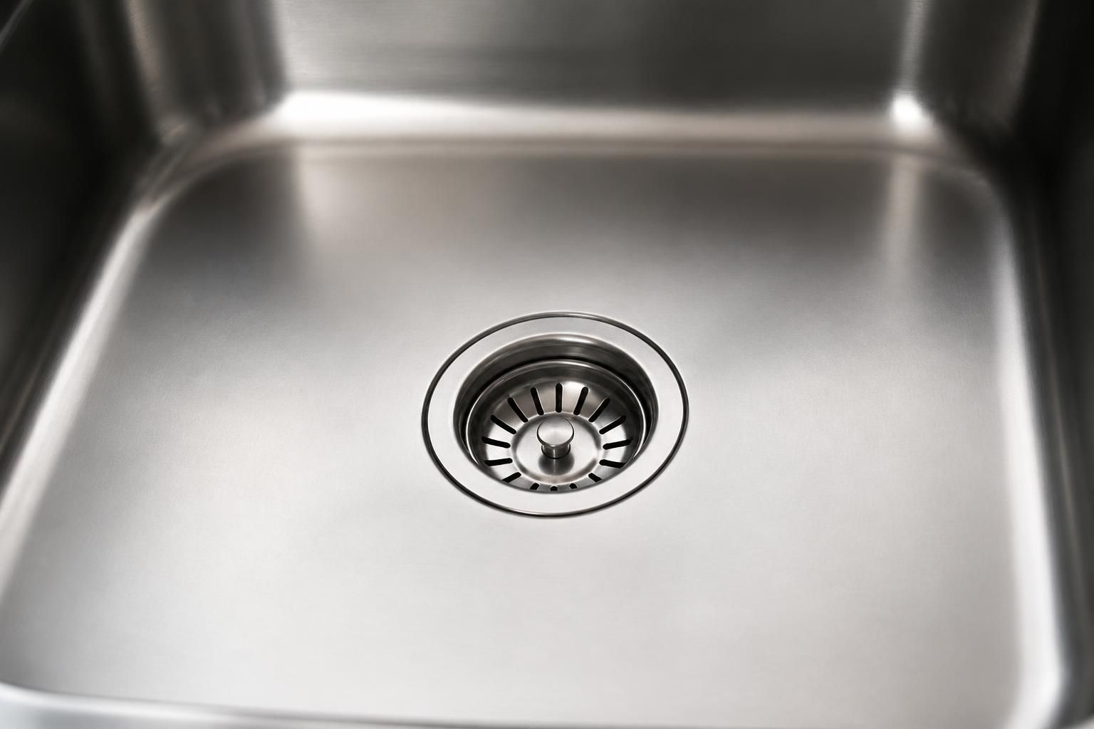 Clean kitchen sink drain and spotless basin after service.